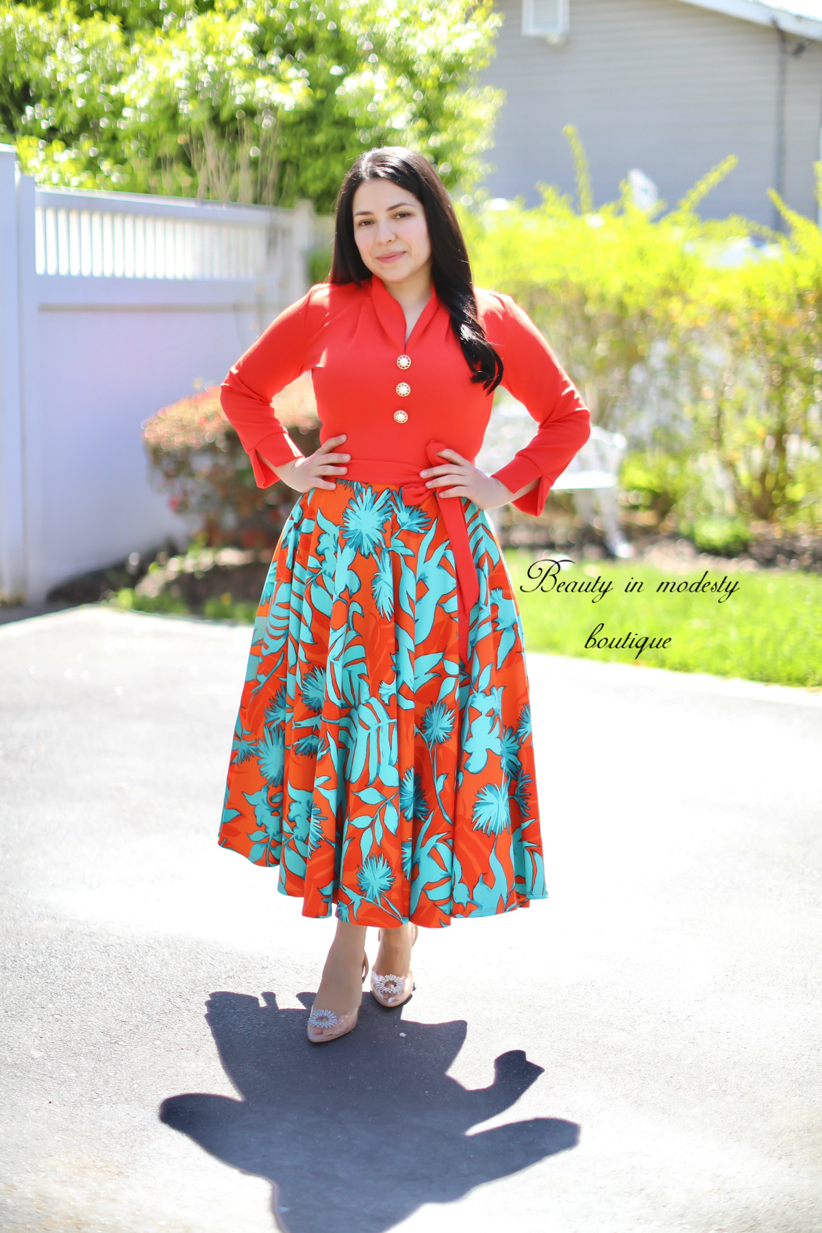 Ariella Orange / Mint Midi Dress