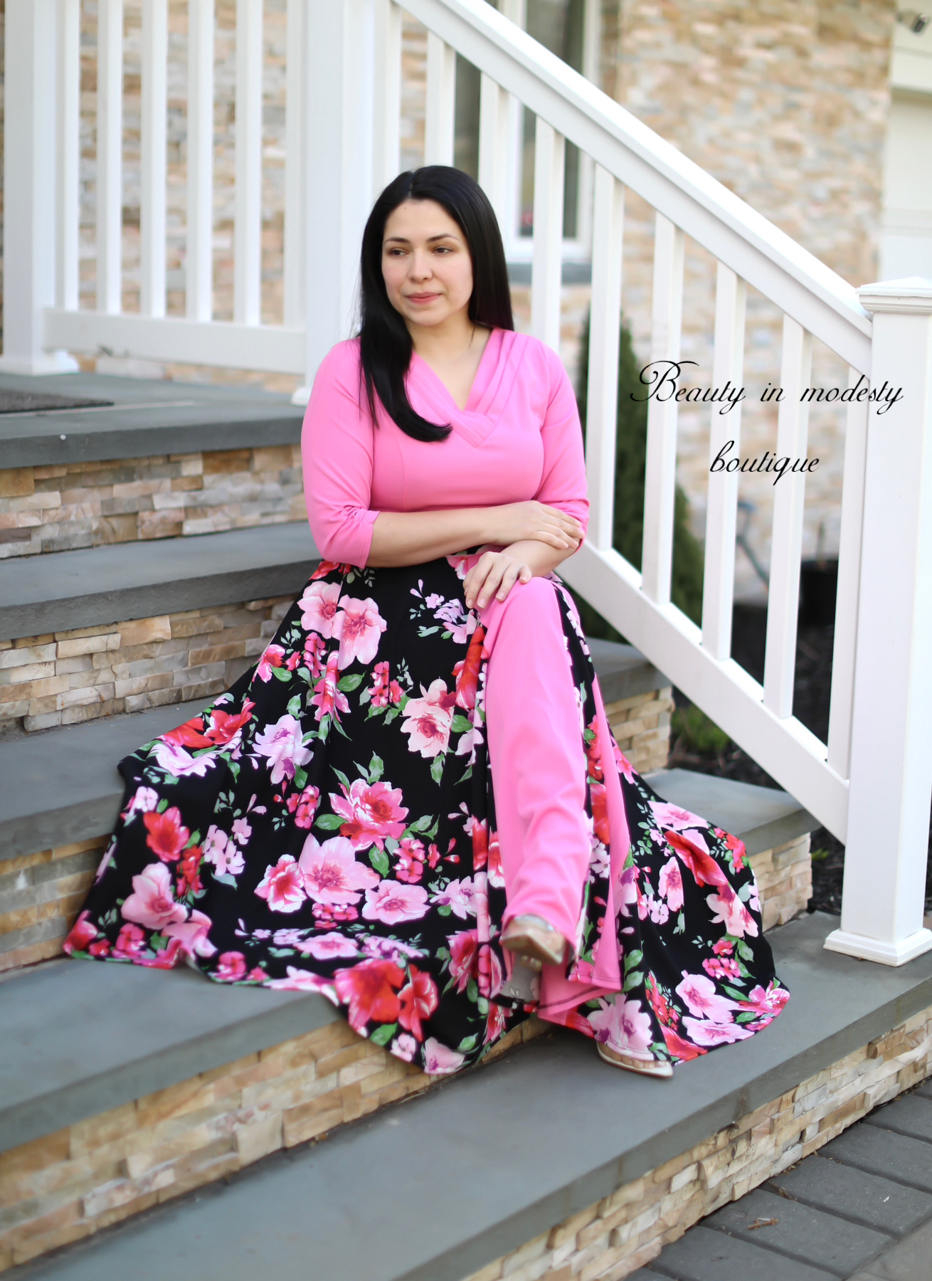 Anely Pink / Black Maxi Dress