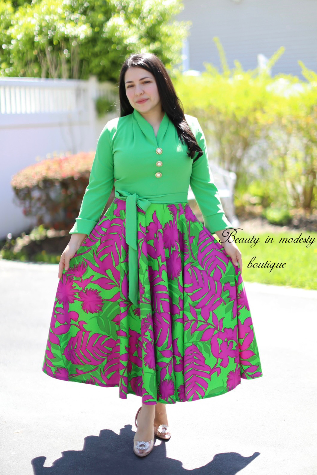 Ariella Green Purple Midi Dress