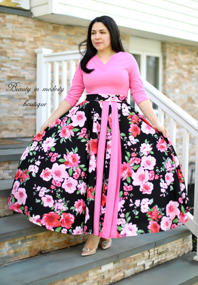 Anely Pink / Black Maxi Dress