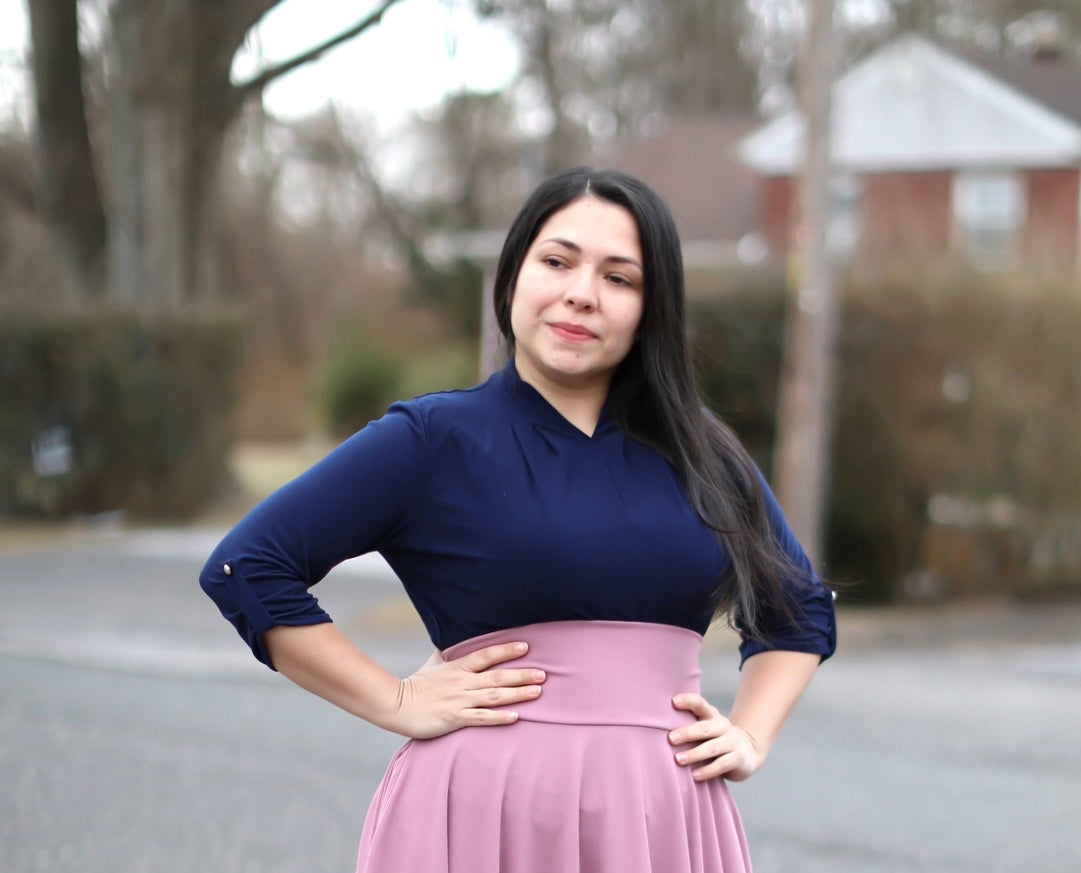 Navy V Neck Top