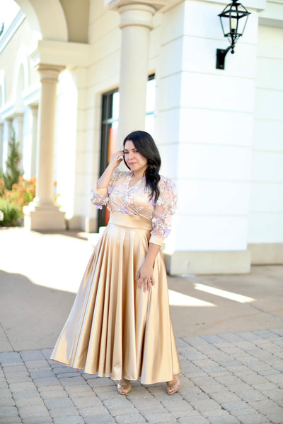 Sofia Champagne Appliqué Maxi Dress