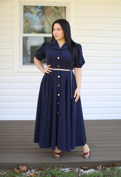 Navy Gold Belted Maxi Dress
