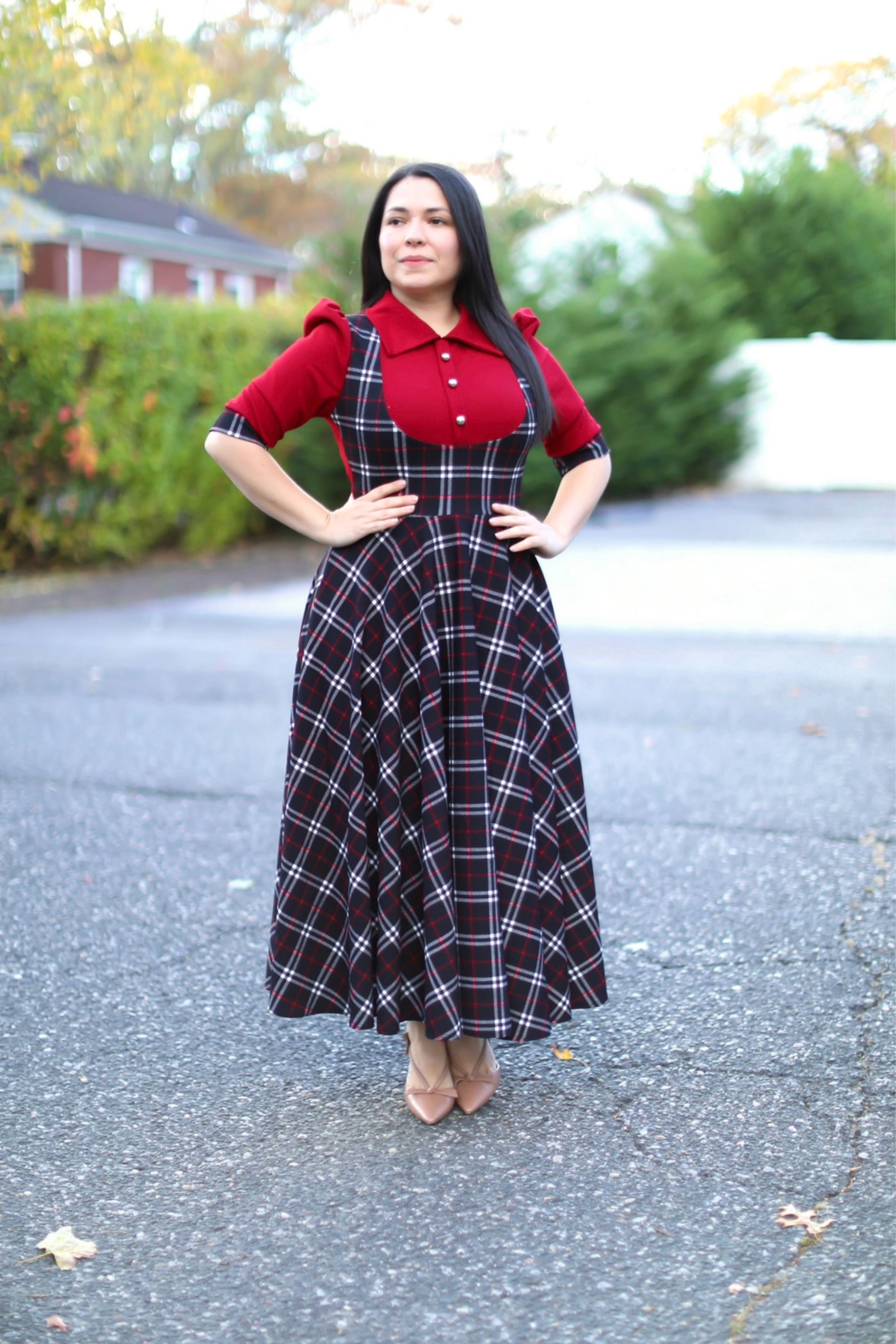 Holidays Red Plaid Overall Maxi Dress