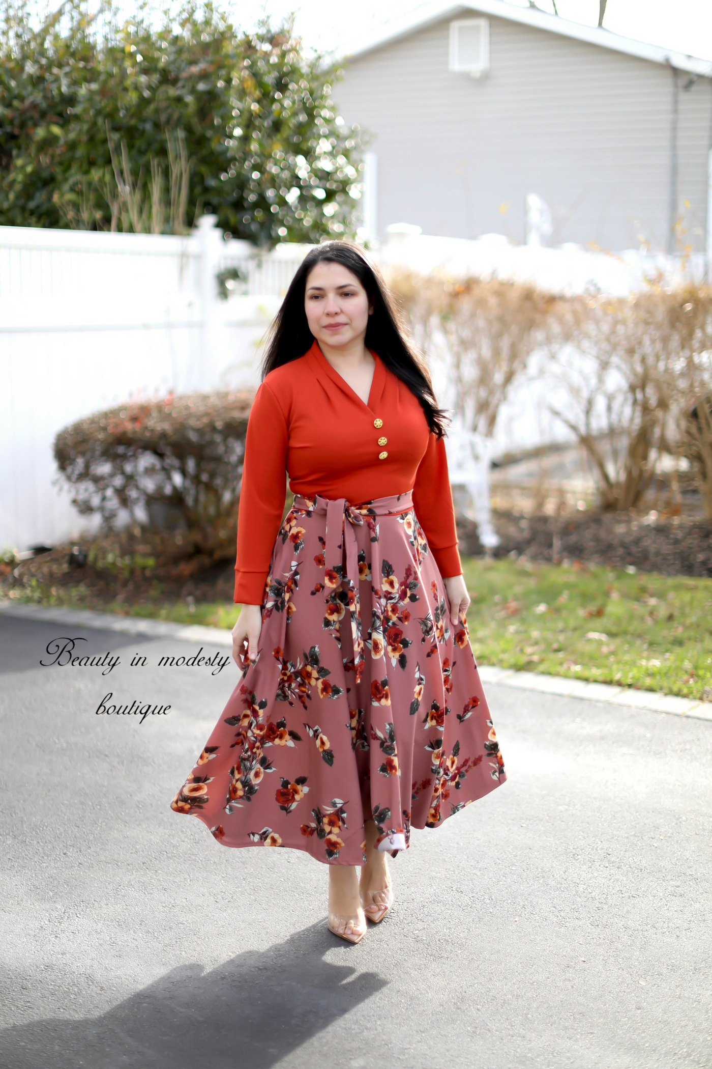 Ariella Rust / Floral Midi Dress