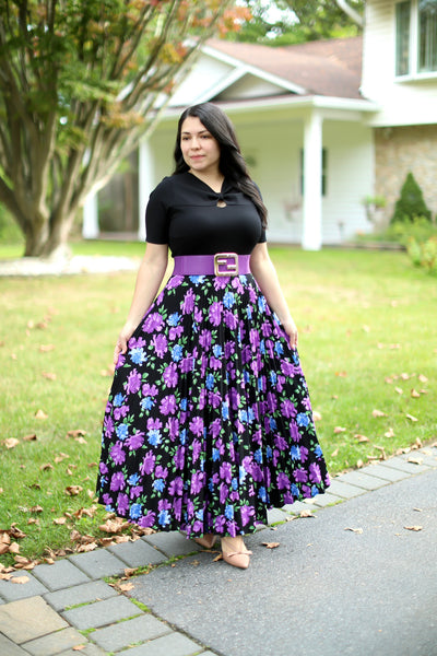 Black Purple Pleated Maxi Dress