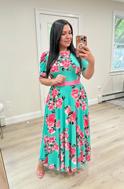Jersey Mint Floral Maxi Dress