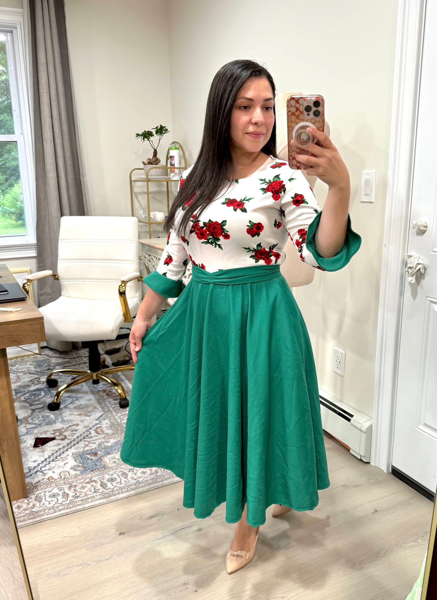 Patricia Ivory Green Midi Dress