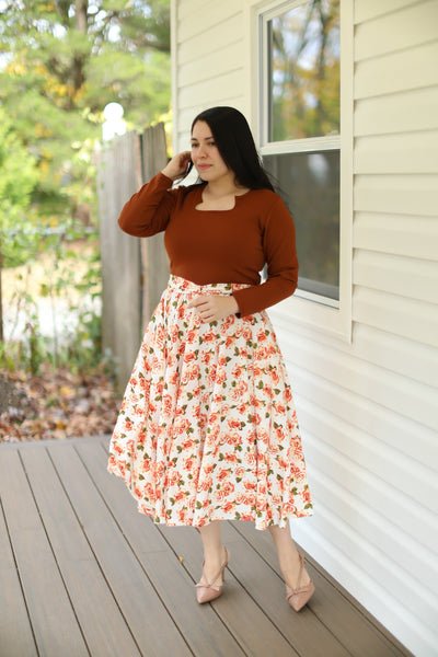 Patricia Cognac Floral Midi Dress