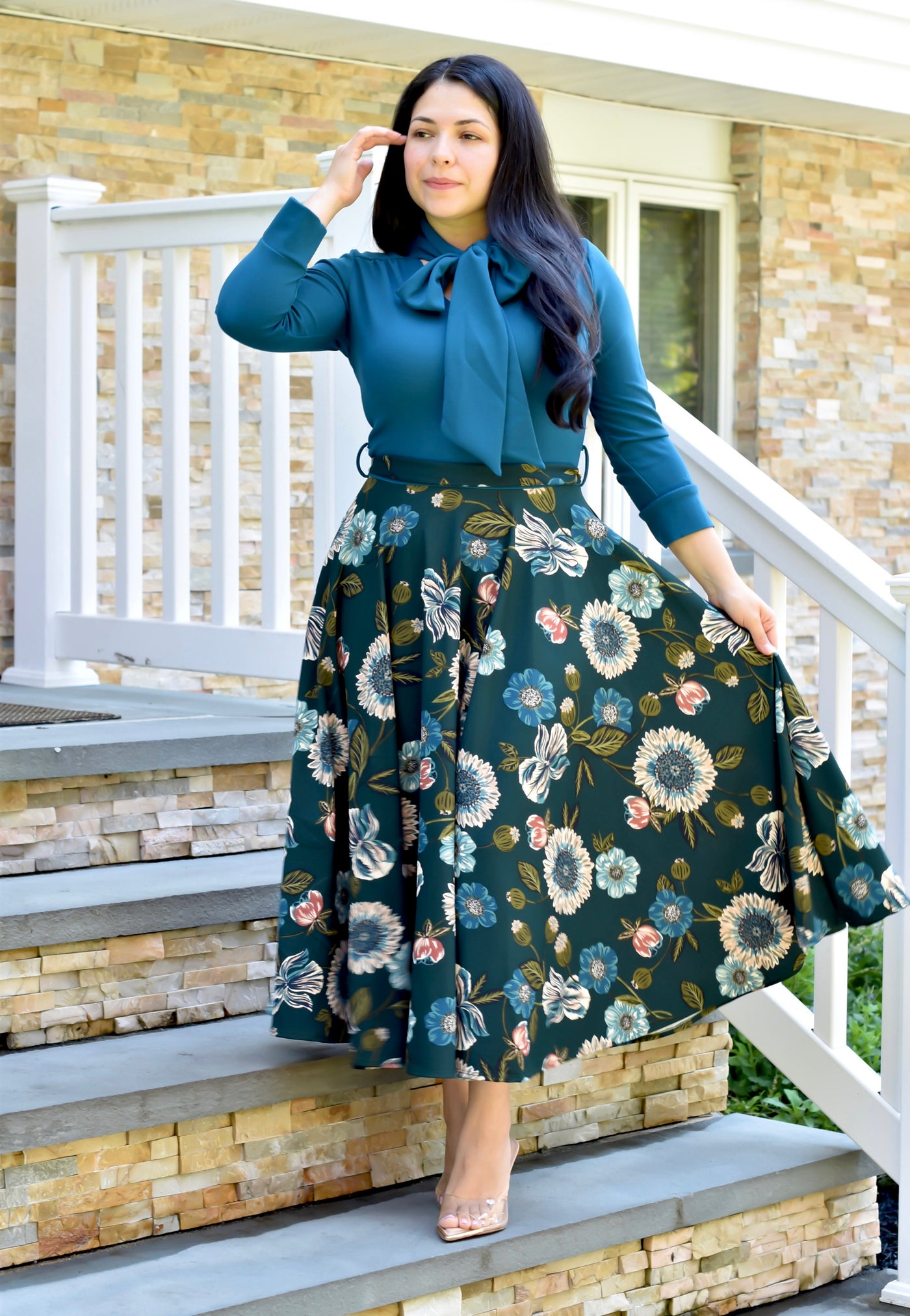 Abeline Blue/Teal Floral Maxi Dress