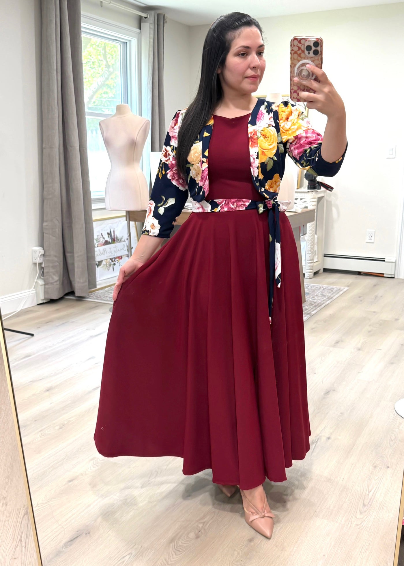 Merlyn Floral Wine Maxi Dress