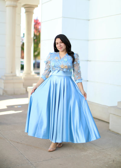 Sofia Sky Blue Appliqué Maxi Dress