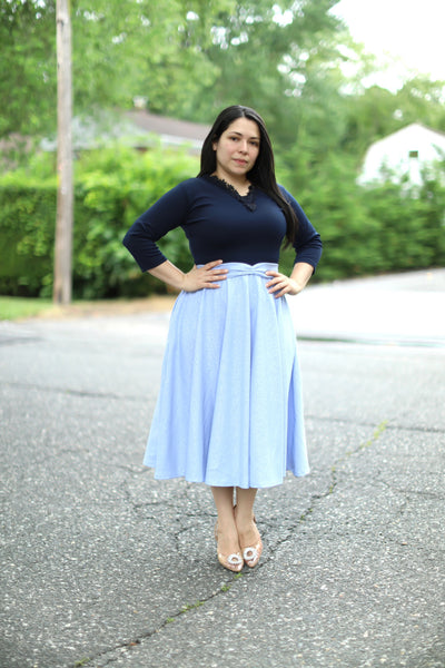 Patricia Navy Appliqué Midi Dress
