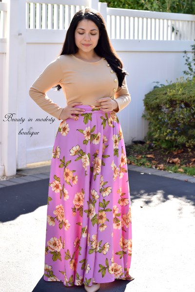 Claudia Beige-Pink Maxi Dress