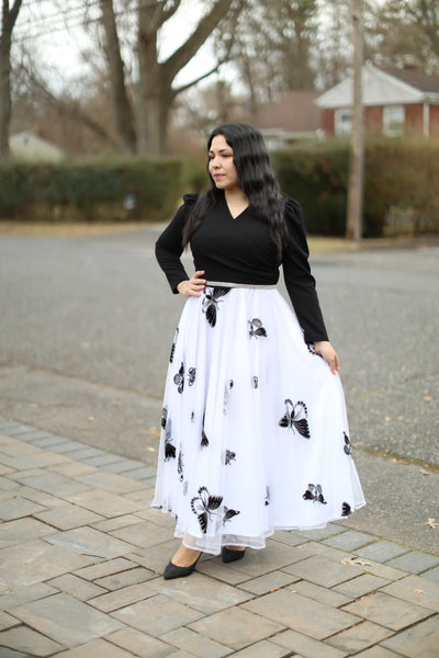 White & Black Tulle Maxi Dress