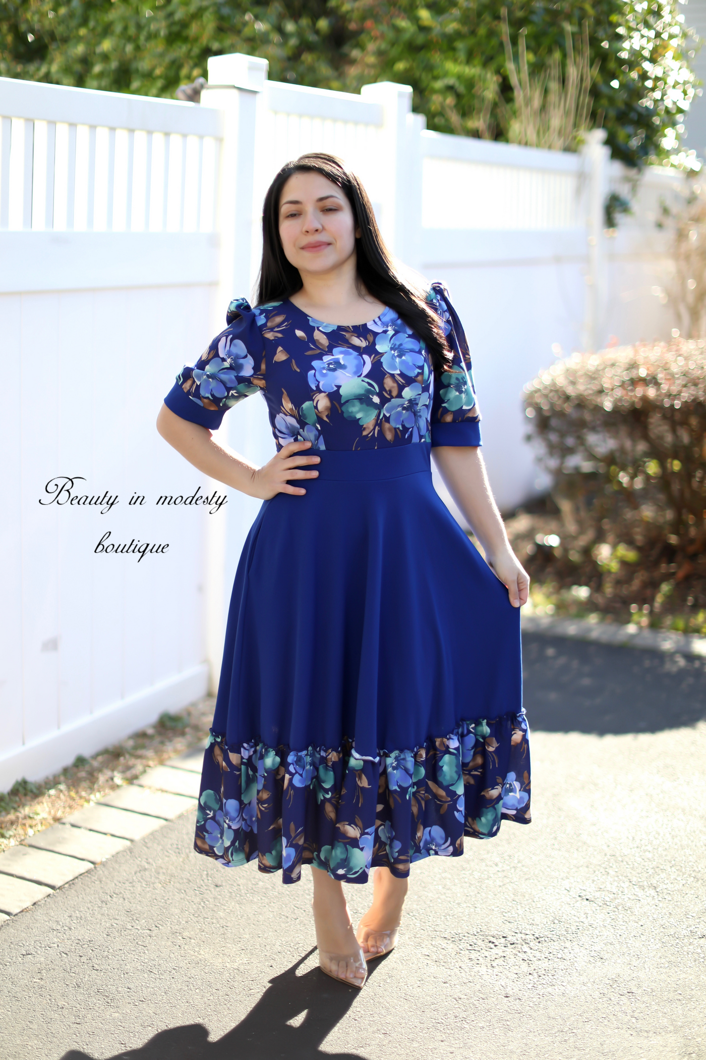 Ereny Blue Floral Midi Dress