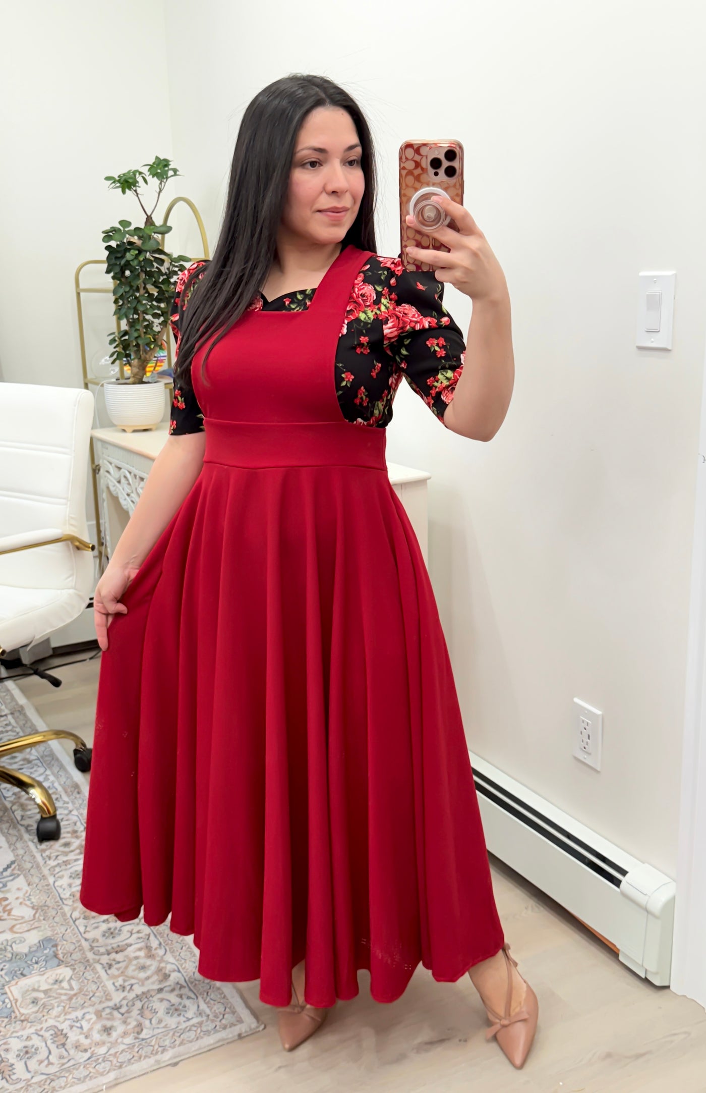 Red Overall Maxi Dress