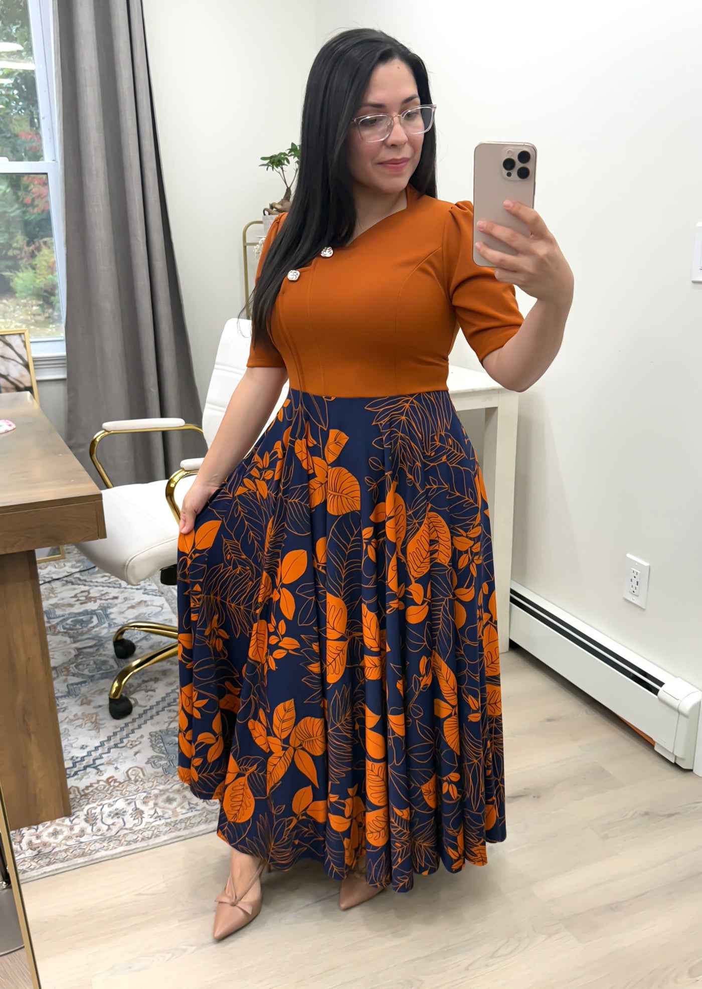 Karen Cognac Floral Maxi Dress