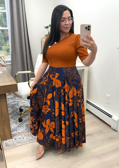 Karen Cognac Floral Maxi Dress
