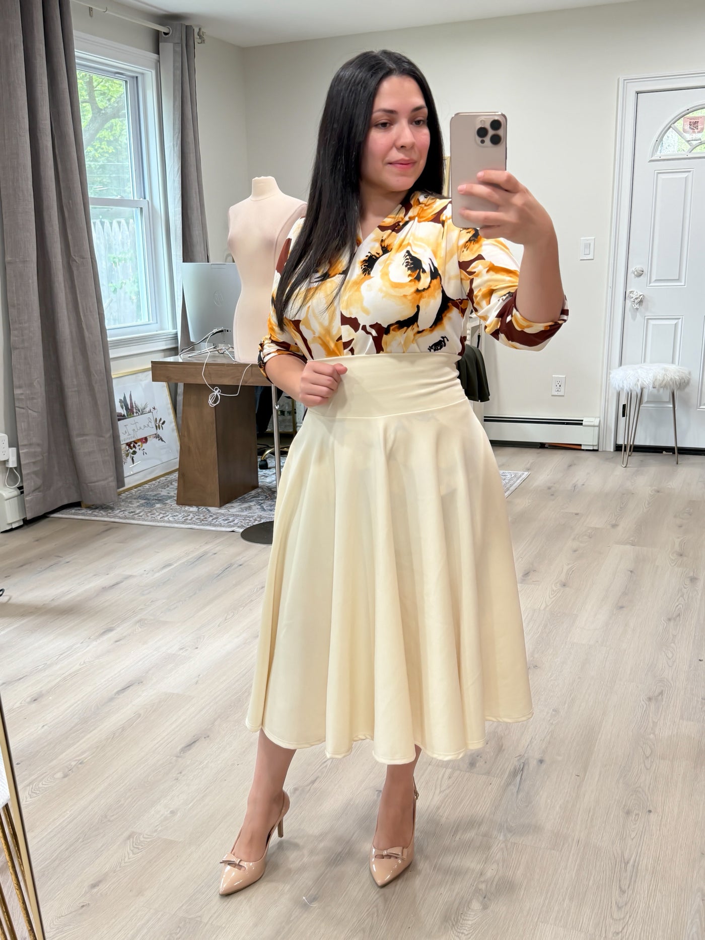 Cream Midi Skirt