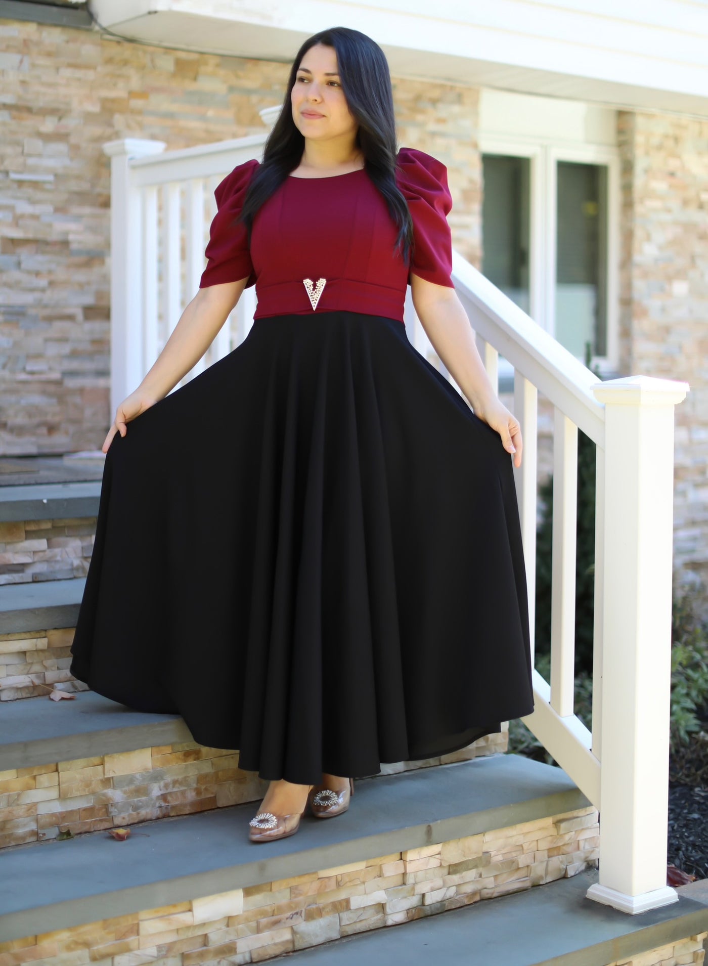 Sheika Burgundy / Black Maxi Dress