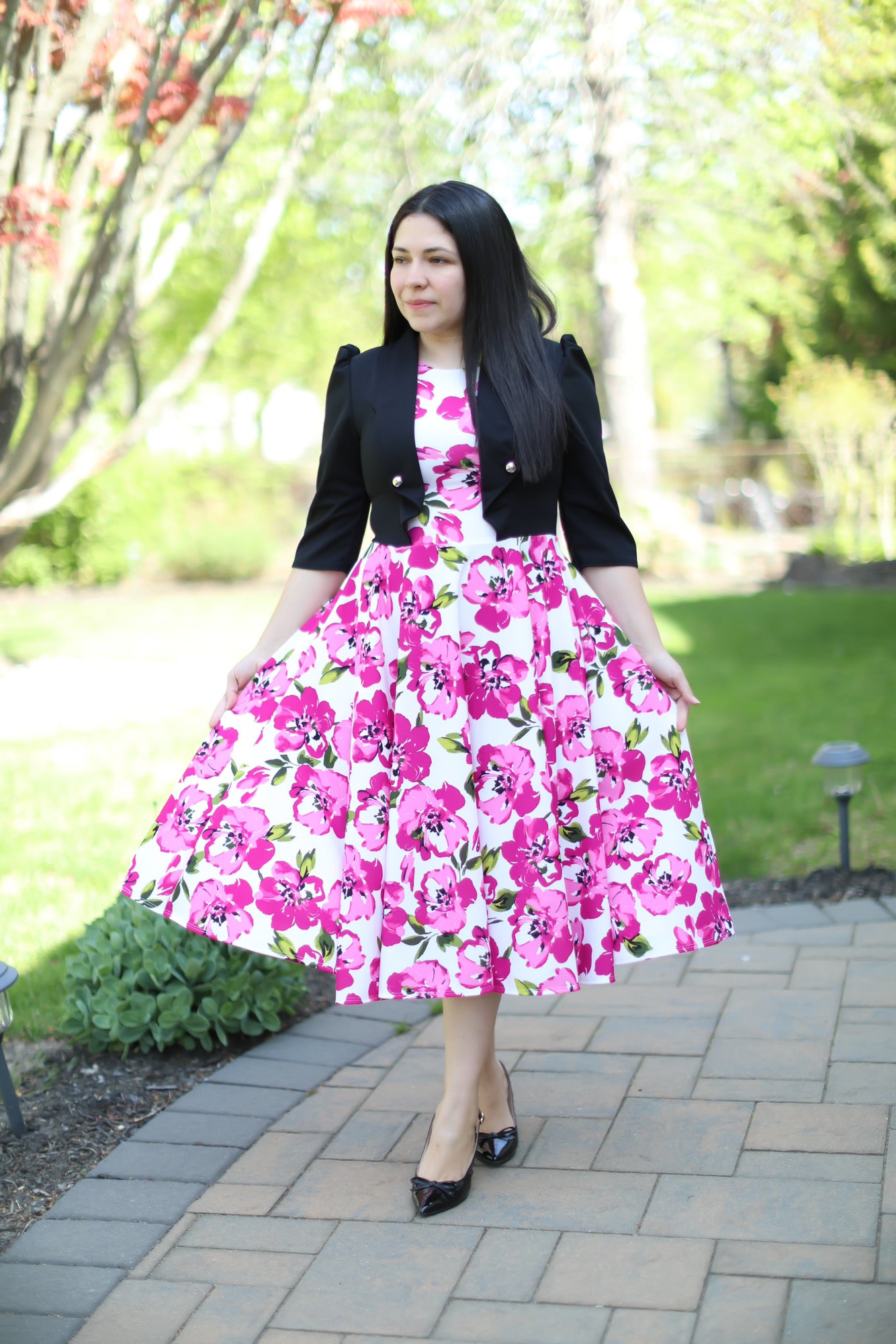 Adeline Black Floral Midi Dress