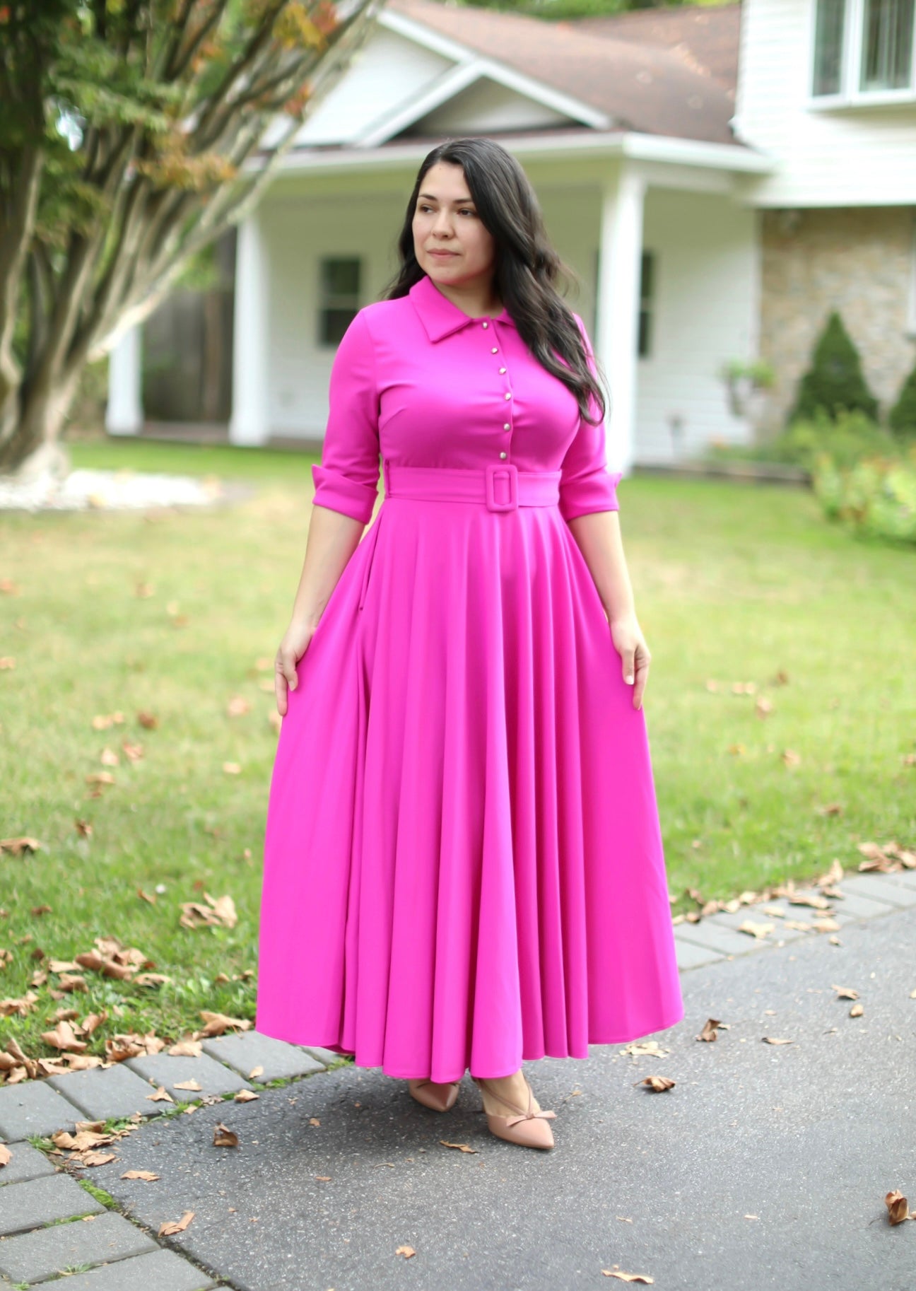 Fuscia Belted Maxi Dress