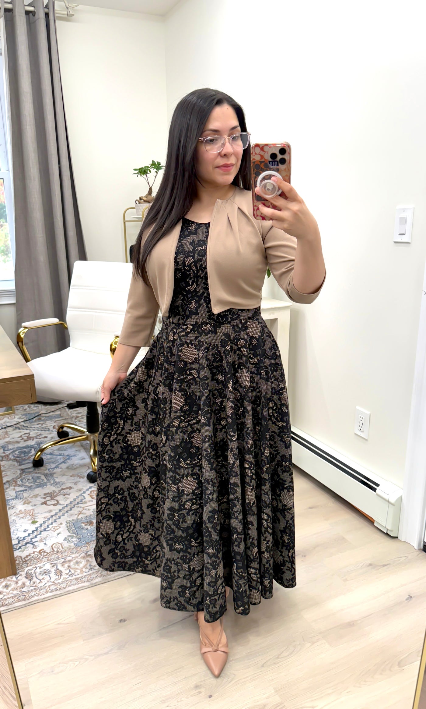 Beige Lace Jacket Maxi Dress