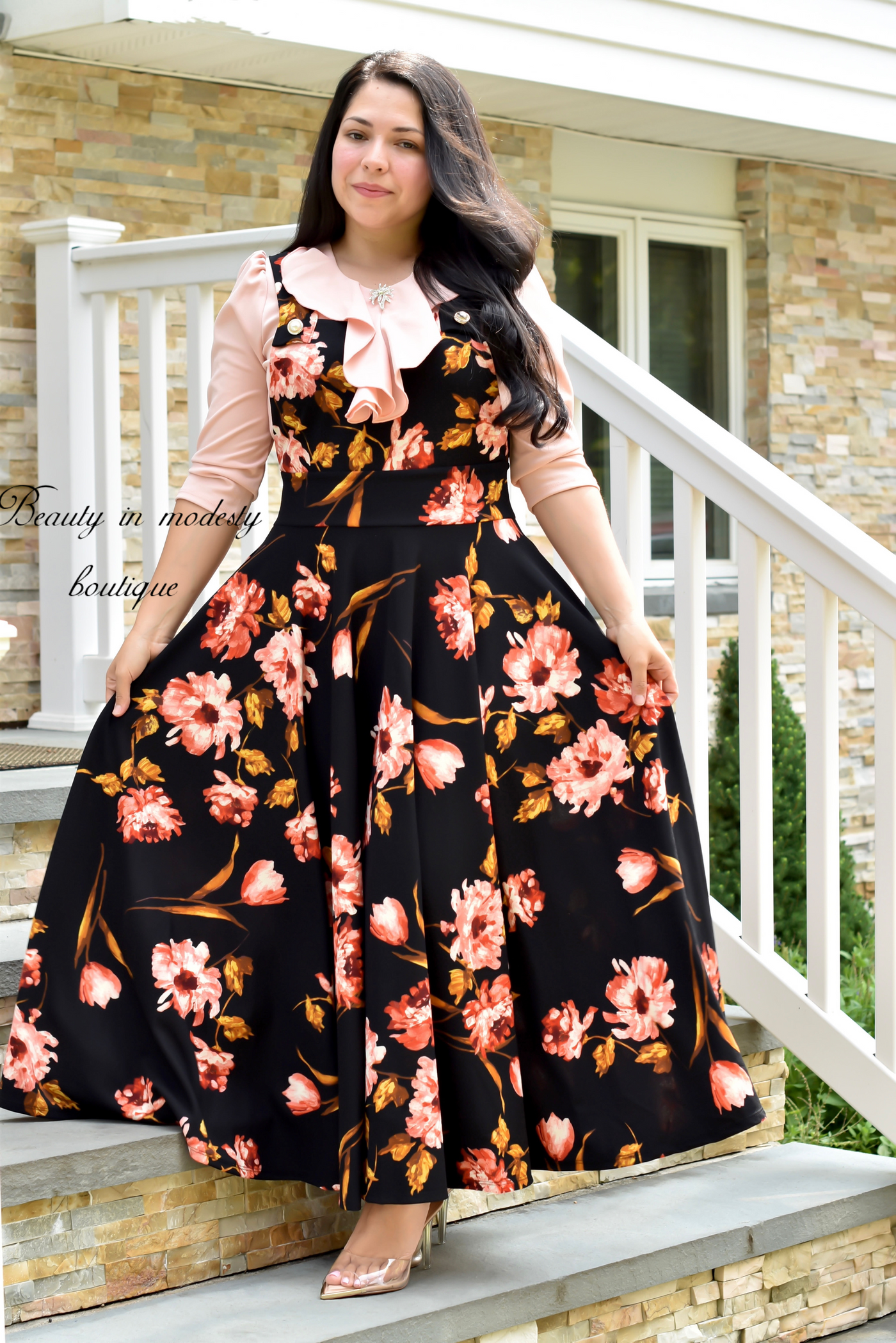 Iris Black/Floral Jumper Maxi Dress