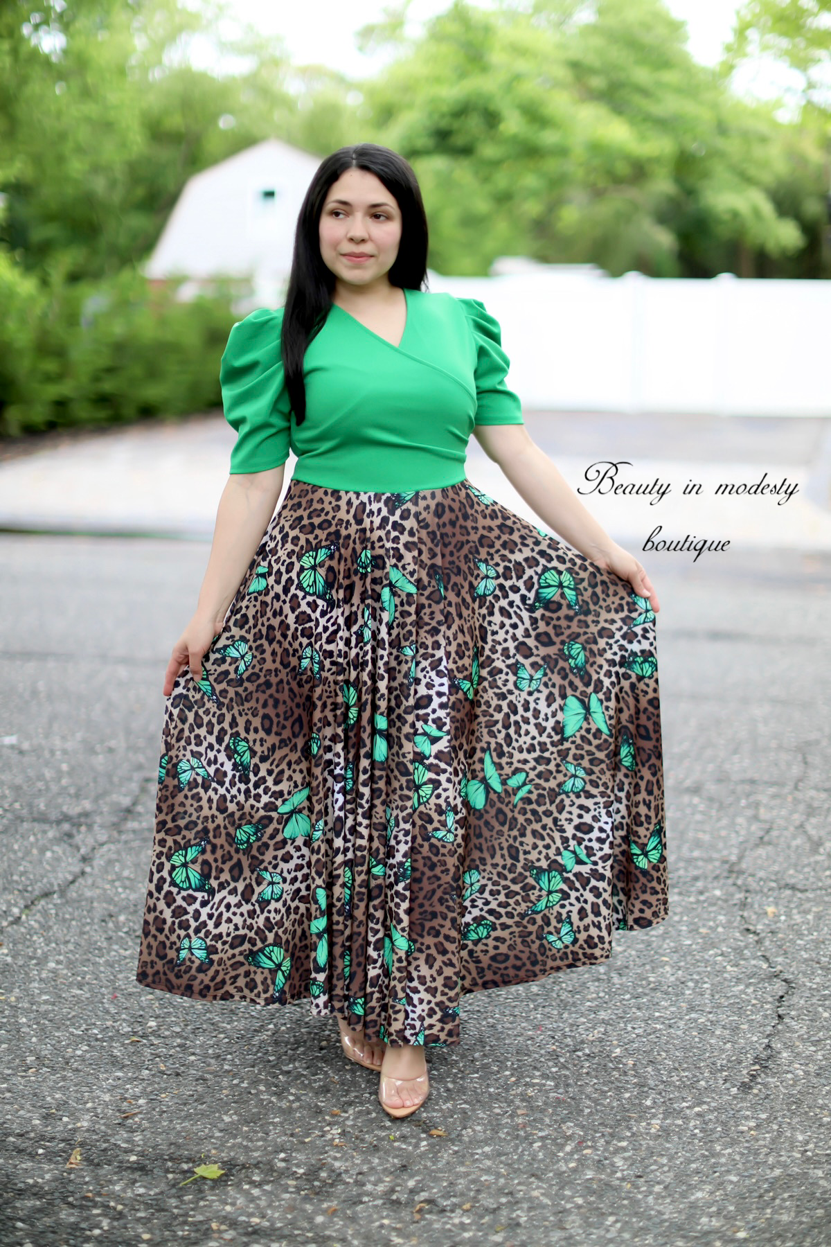 Green Butterflies Maxi Dress