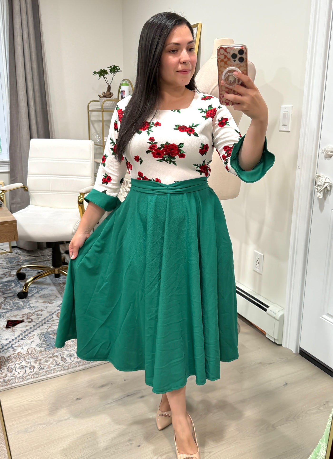 Patricia Ivory Green Midi Dress