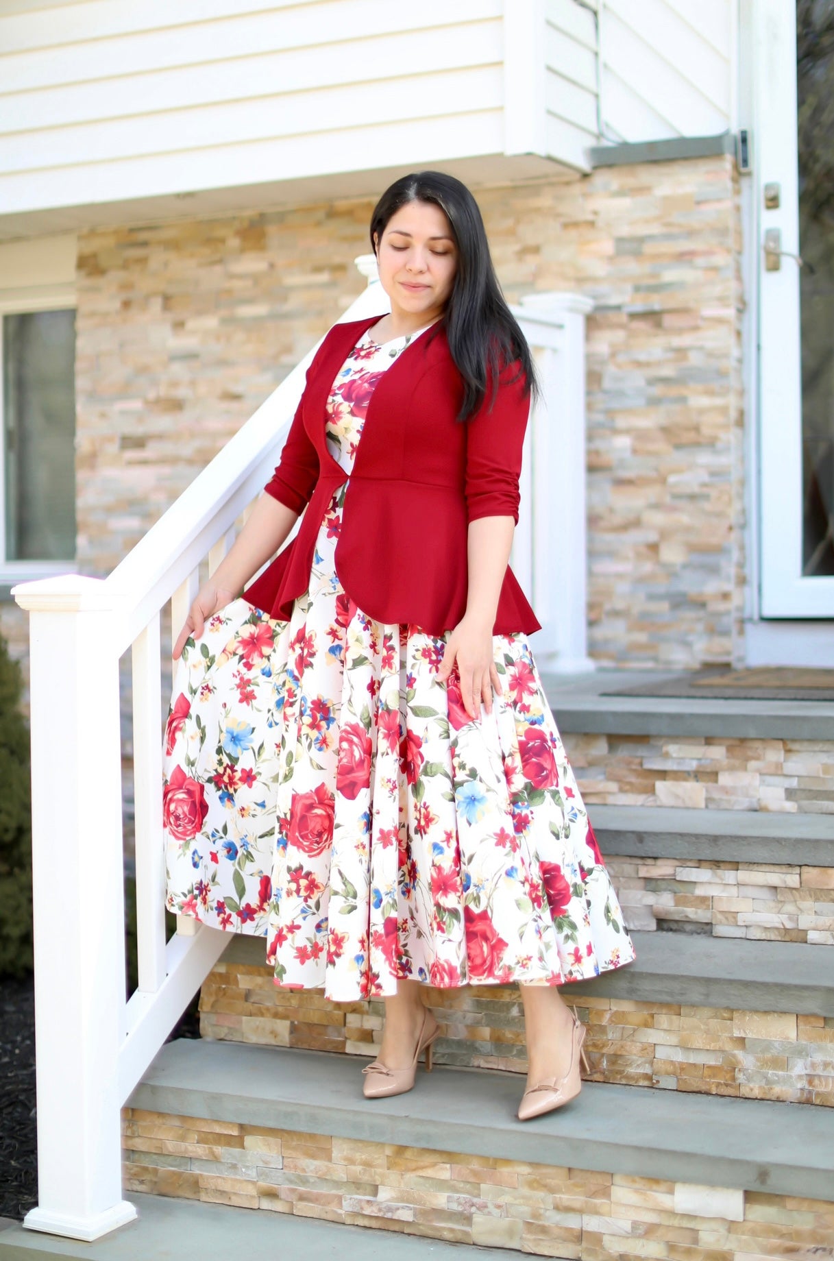Peplum Red Floral Maxi Dress