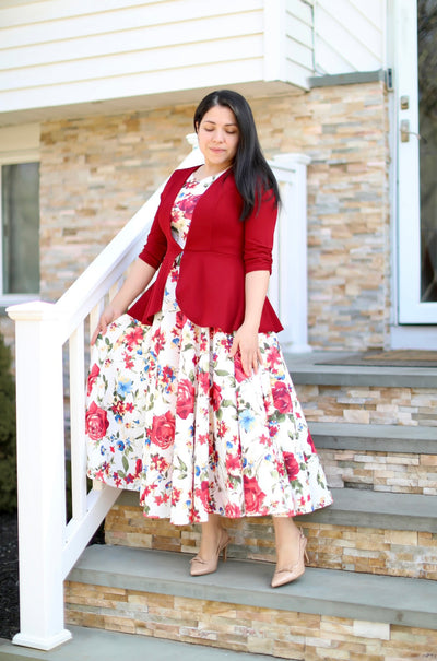 Peplum Red Floral Maxi Dress