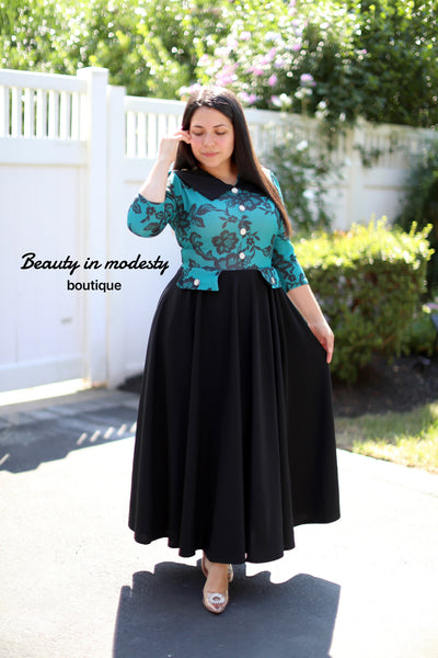 Estela Teal / Black Maxi Dress