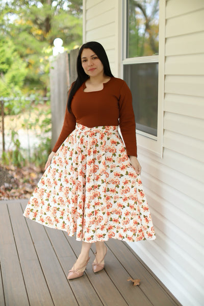 Patricia Cognac Floral Midi Dress