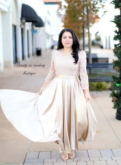 Champagne Anniversary Satin Maxi Dress