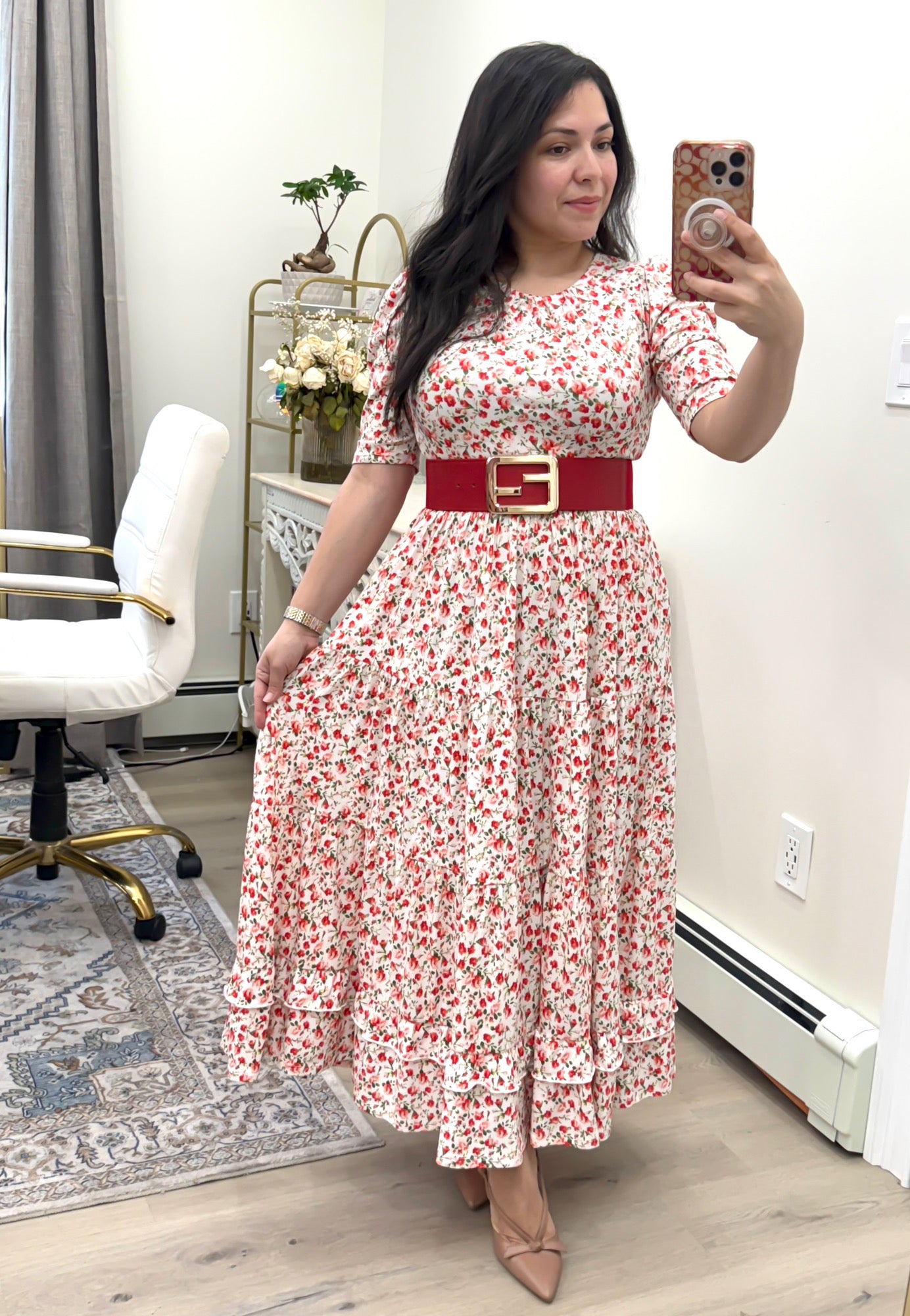 Soft Red Ivory Maxi Dress