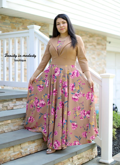 Carmen Khaky Floral Maxi Dress