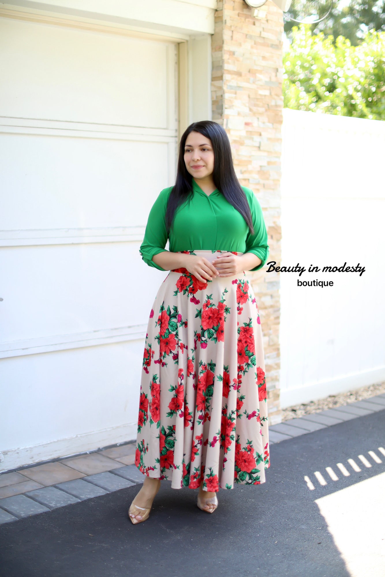 Beige Floral Maxi Skirt