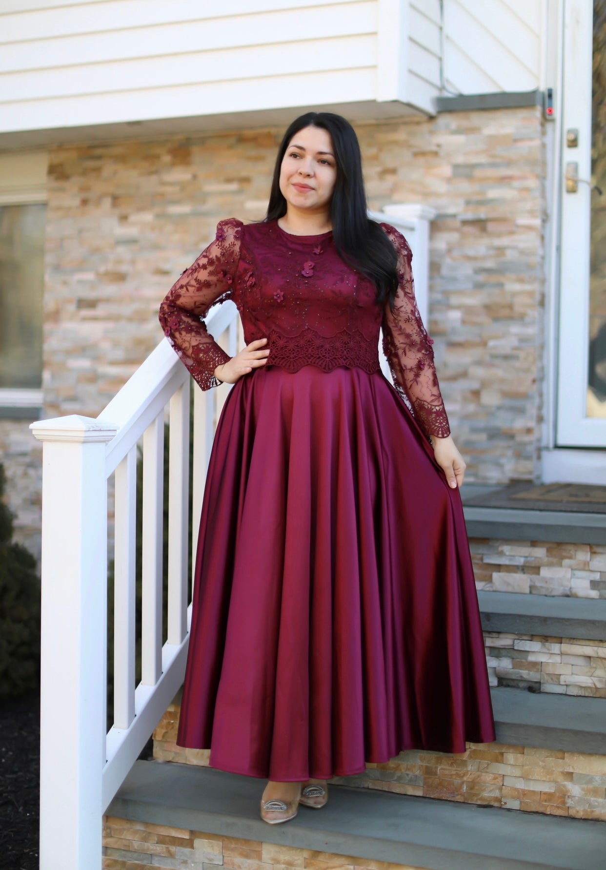 Regina Burgundy Lace Maxi Dress