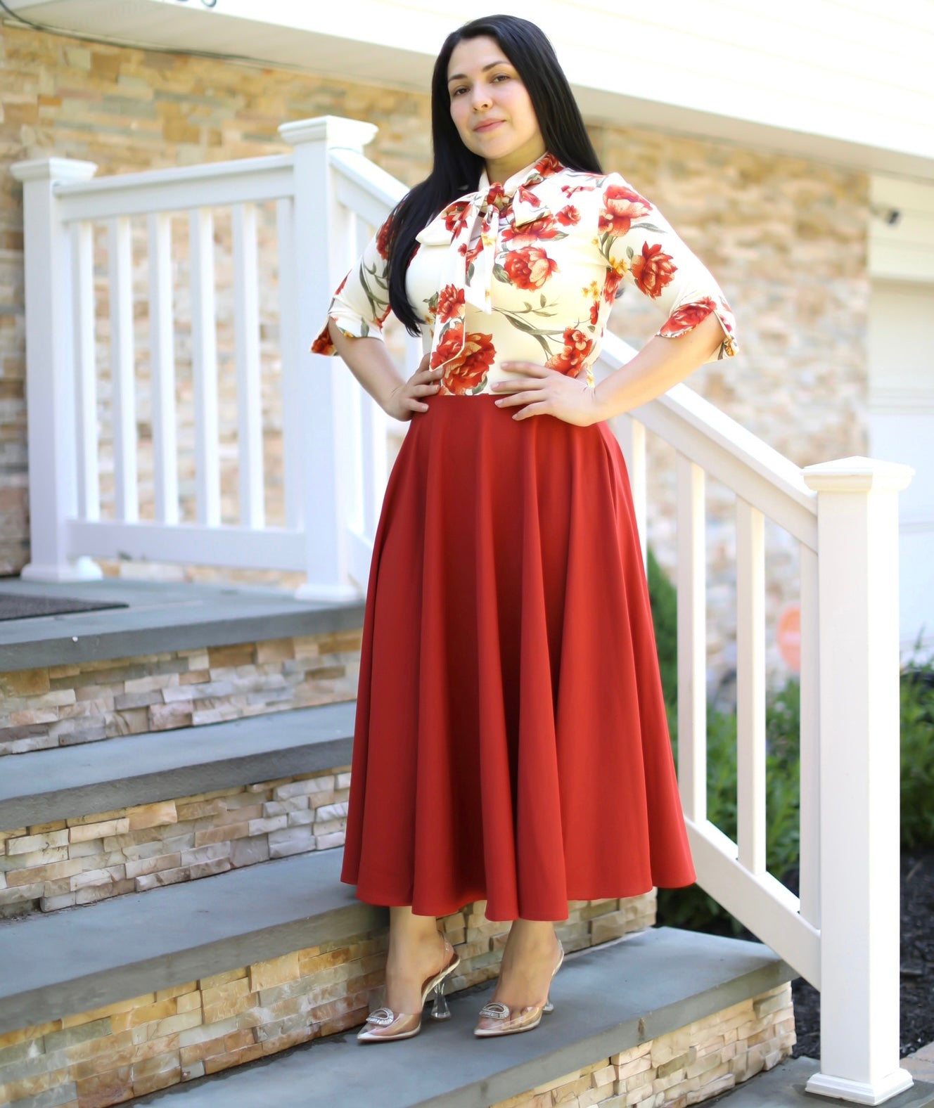 Abelina Floral Rust Midi Dress