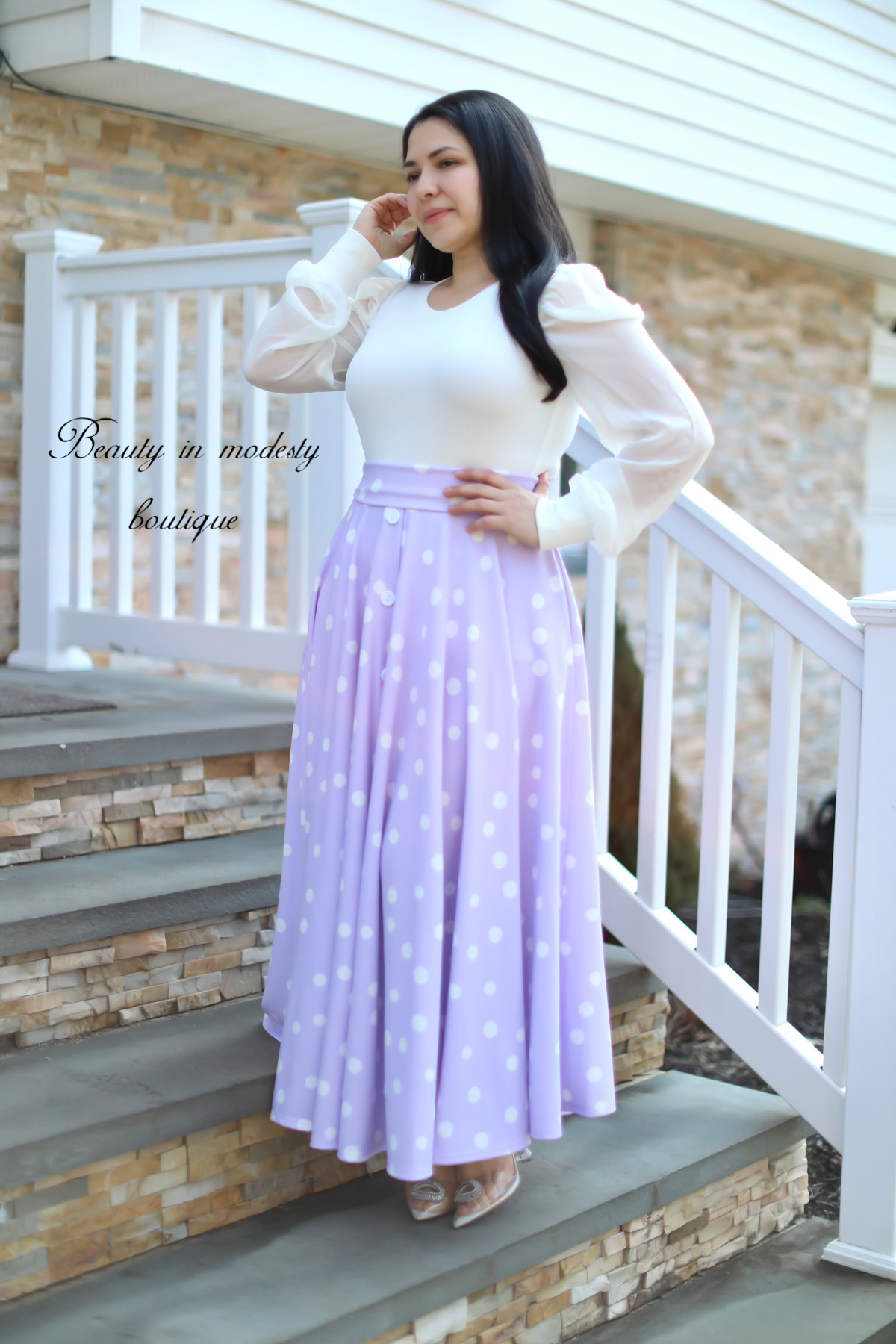 Lilac Dots Maxi Skirt