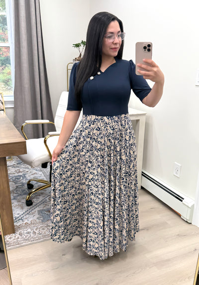 Karen Navy Blue Floral Maxi Dress