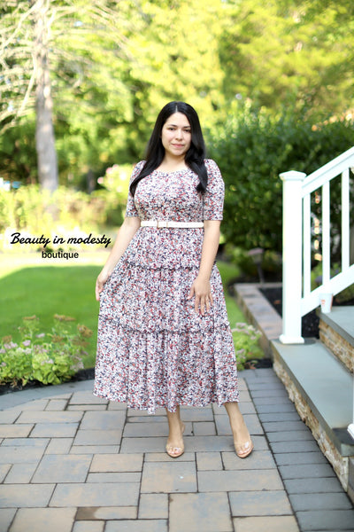 Primavera Brown Floral Midi Dress