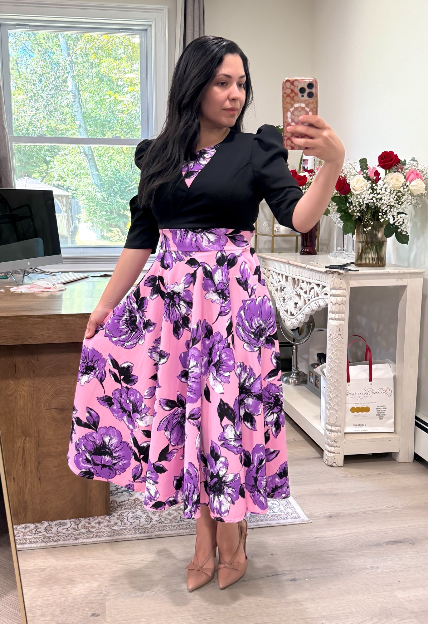 Janni Black Purple Midi Dress