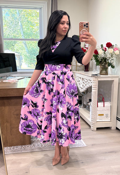 Janni Black Purple Midi Dress