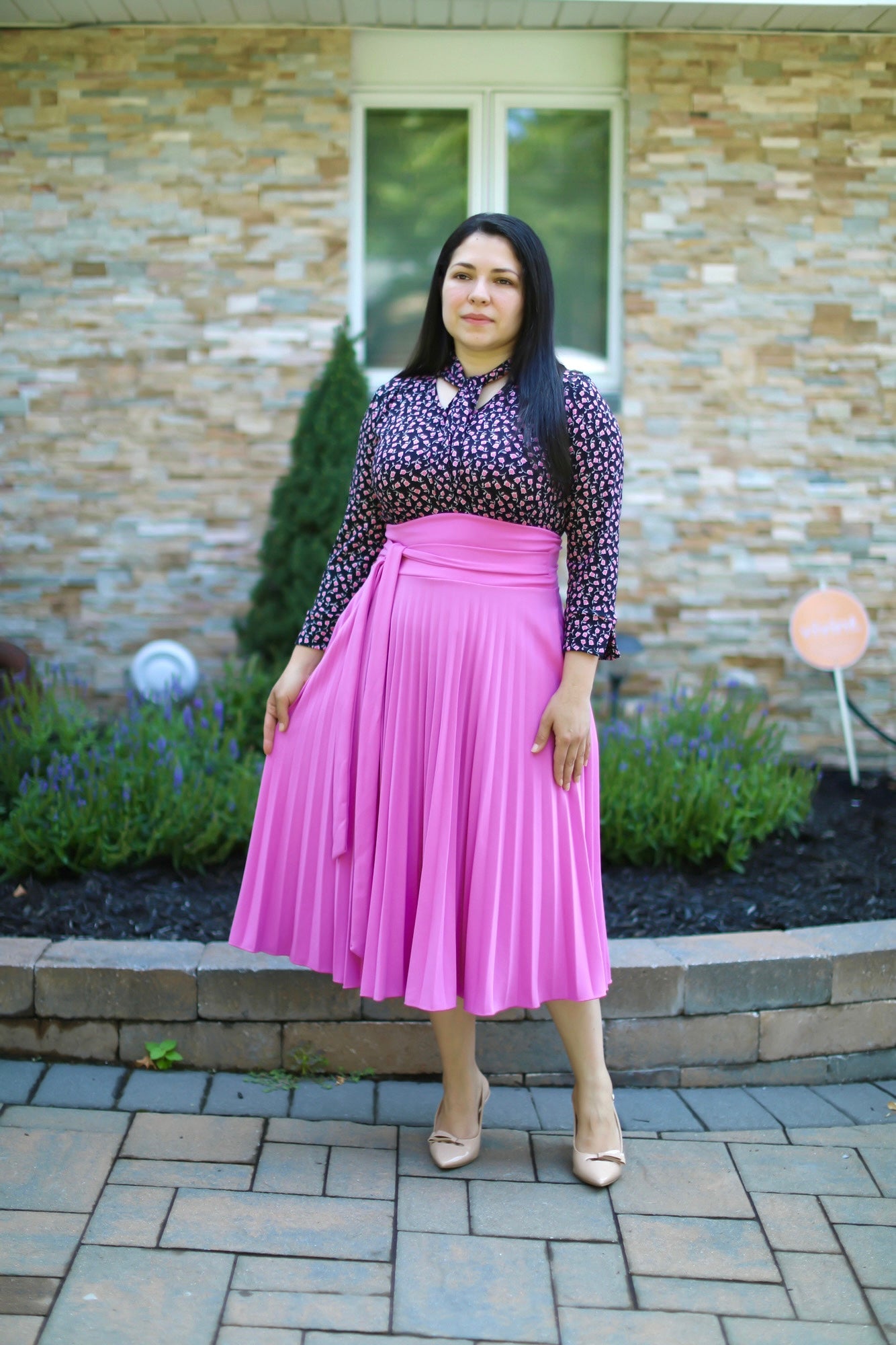 Pleated Bubble Gum Midi skirt