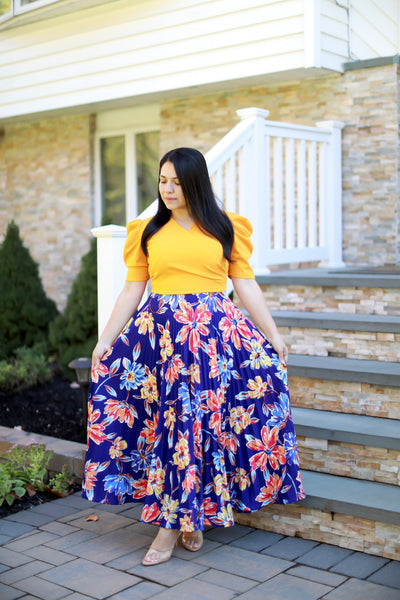 Mustard Celeste Pleated Maxi Dress