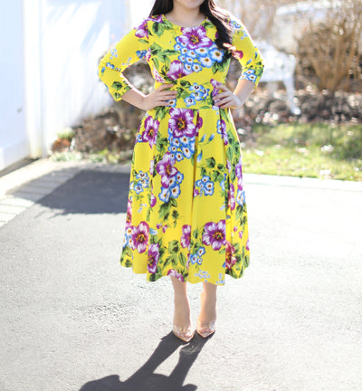 Ereny Yellow Floral Midi Dress