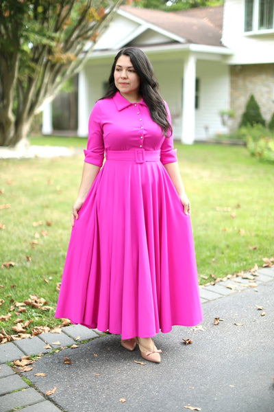 Fuscia Belted Maxi Dress